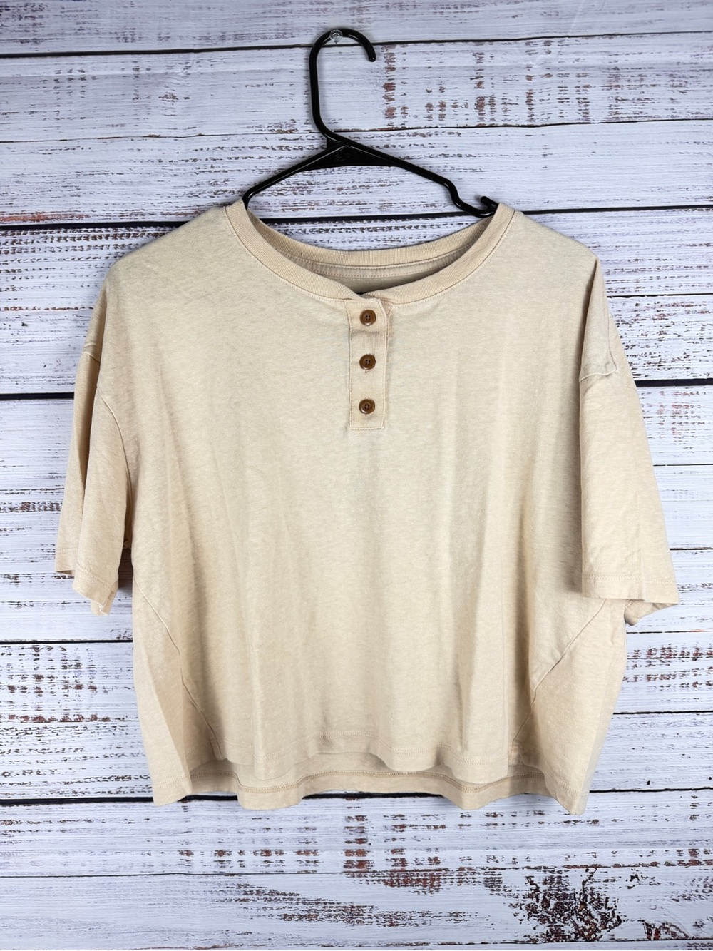 Everlane Hemp Organic Cotton Henley Tee Shirt Beige Cream Size S